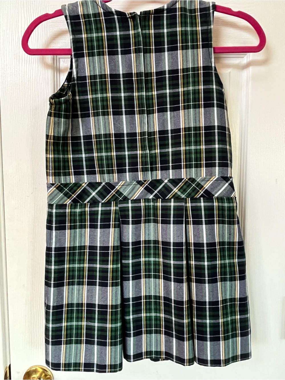 Girls Green Plaid Sleeveless School Dress